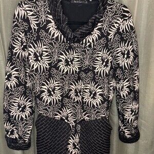 Nic + Zoe Quilted Jacket Womens Size L Black White Floral Zip Front
